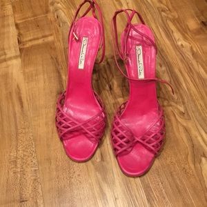 Oscar de la Renta hot pink leather sandals